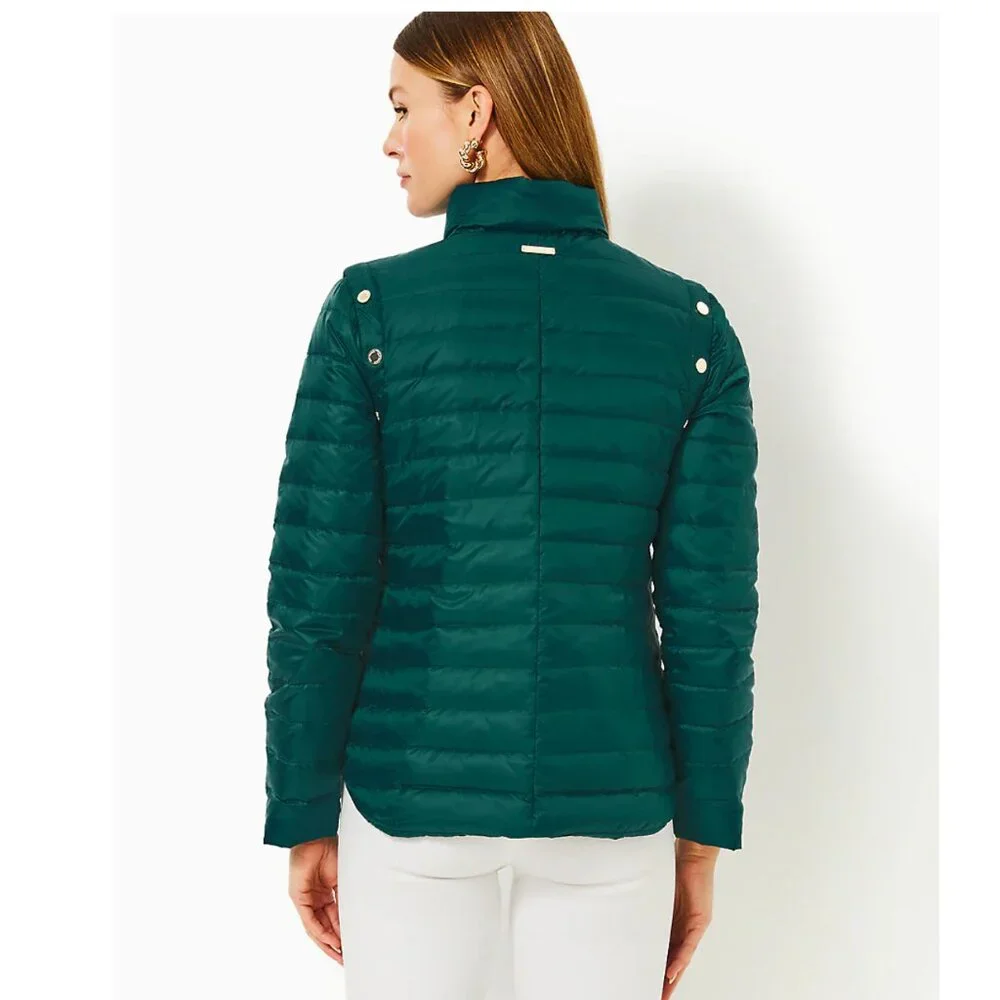 NEW Lilly Pulitzer Tenna Convertible Down Puffer Jacket Vest Villa Green